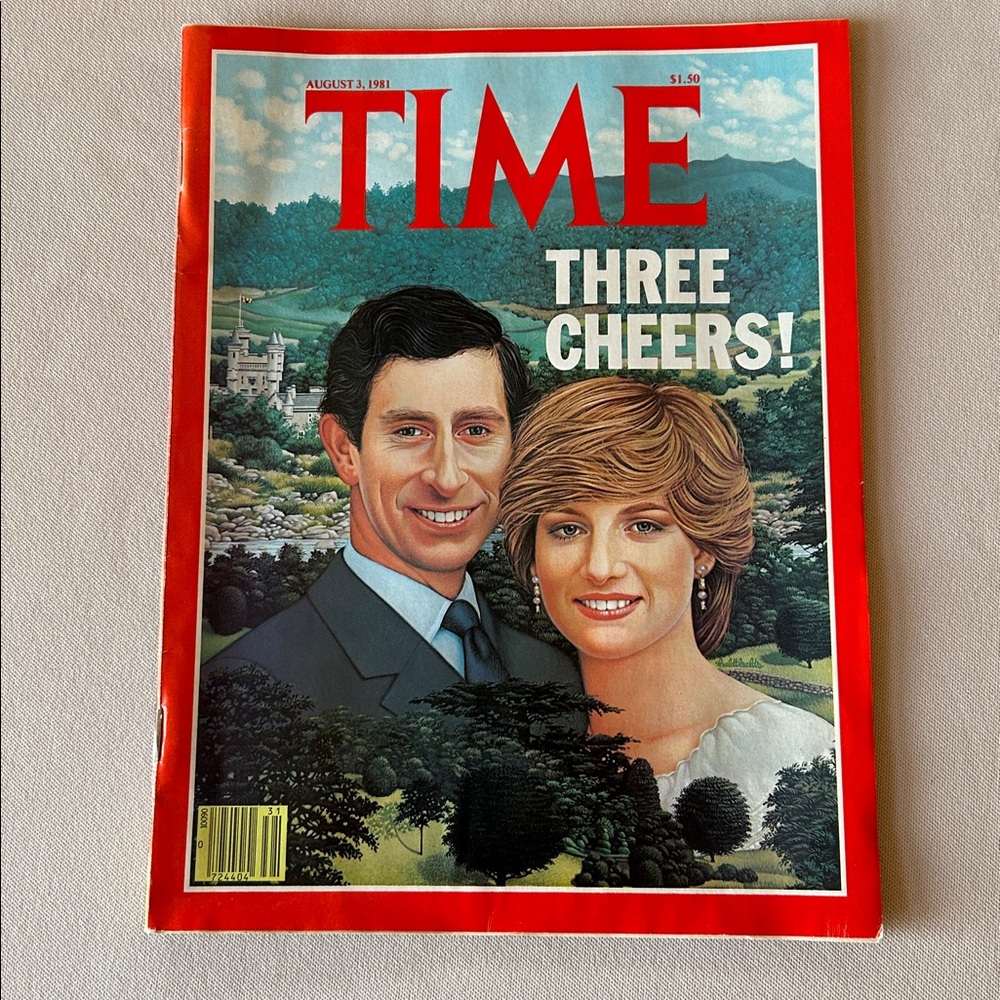 Royal Wedding Toasting Glasses- 1981 Diana and Charles w/ 8/3/81 Time Magazine